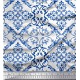 thumbnail image 1 of Soimoi White Poly Georgette Fabric Vector Design Damask Printed Craft Fabric by the Yard 52 Inch Wide, 1 of 3