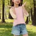 thumbnail image 4 of SERTG T-Shirt Mode Enfant Col Rond Manches 3/4 Imprimé Col Rond pour Été et Printemps 4-15 Ans (Rose4,5 Ans), 4 of 7