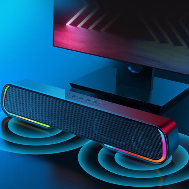 Dvkptbk Mini Soundbar Speaker Portable Long Desktop Bluetooth Speaker with Strong Basses and High Power Wireless Bluetooth 5.0 Speaker with 7-Color Ambient Light Electronics