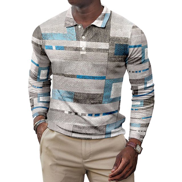 Innerwin Polo Shirt Lapel Neck Men T Shirts Business Long Sleeve Color Block Tee Style A S
