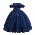 thumbnail image 1 of Ashirexll Robe de Performance Sans Manches pour Filles Jupe Tutu en Maille Col Rond Robe Trapèze Formelle pour Hôte Fête Tenue de Danse Âge 3-14 Ans Marine 9 Ans, 1 of 3