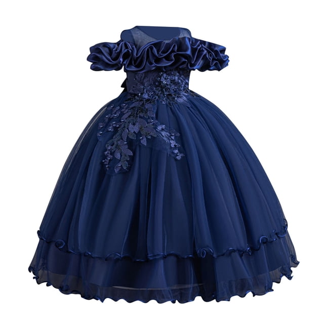 Ashirexll Robe de Performance Sans Manches pour Filles Jupe Tutu en Maille Col Rond Robe Trapèze Formelle pour Hôte Fête Tenue de Danse Âge 3-14 Ans Marine 9 Ans