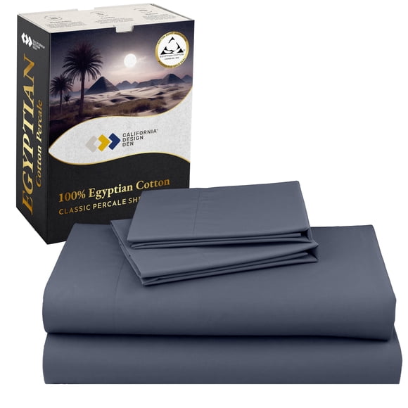 California Design Den Certified 100% Egyptian Cotton California King Sheets Set - Lightweight Percale Cal King Sheet Set with Deep Pockets Cool Crisp & Durable Luxury Bedding - Mineral Blue