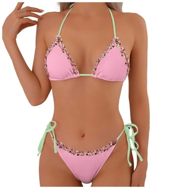 Zanarzt Women’s Two Piece Bikini Sets Womens Bikini Sets Triangle Swimsuit Color Block String Two Piece Bathing Suit Sky Blue,S