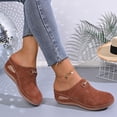 thumbnail image 4 of Women's Wide Width Wedge Sandals Slip On Backless Clogs Platform Non Slip Work Shoes Lightweight Dress Mules Brown Size7.5, 4 of 9