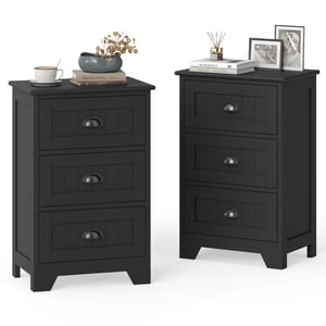 Gymax 2 PCS 3 Drawers Nightstands End Table Storage Wood Side Bedside Black