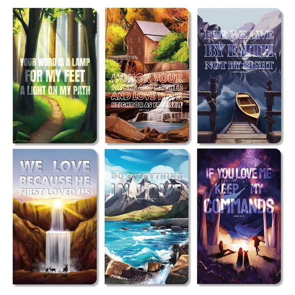 Anzon Mories 6 Packs Christian Notebooks with Bible Verses Inspirational Quote 80 Pages, 5"x 8" Small Memo Book Pocket Notepad Writing Pad Journal