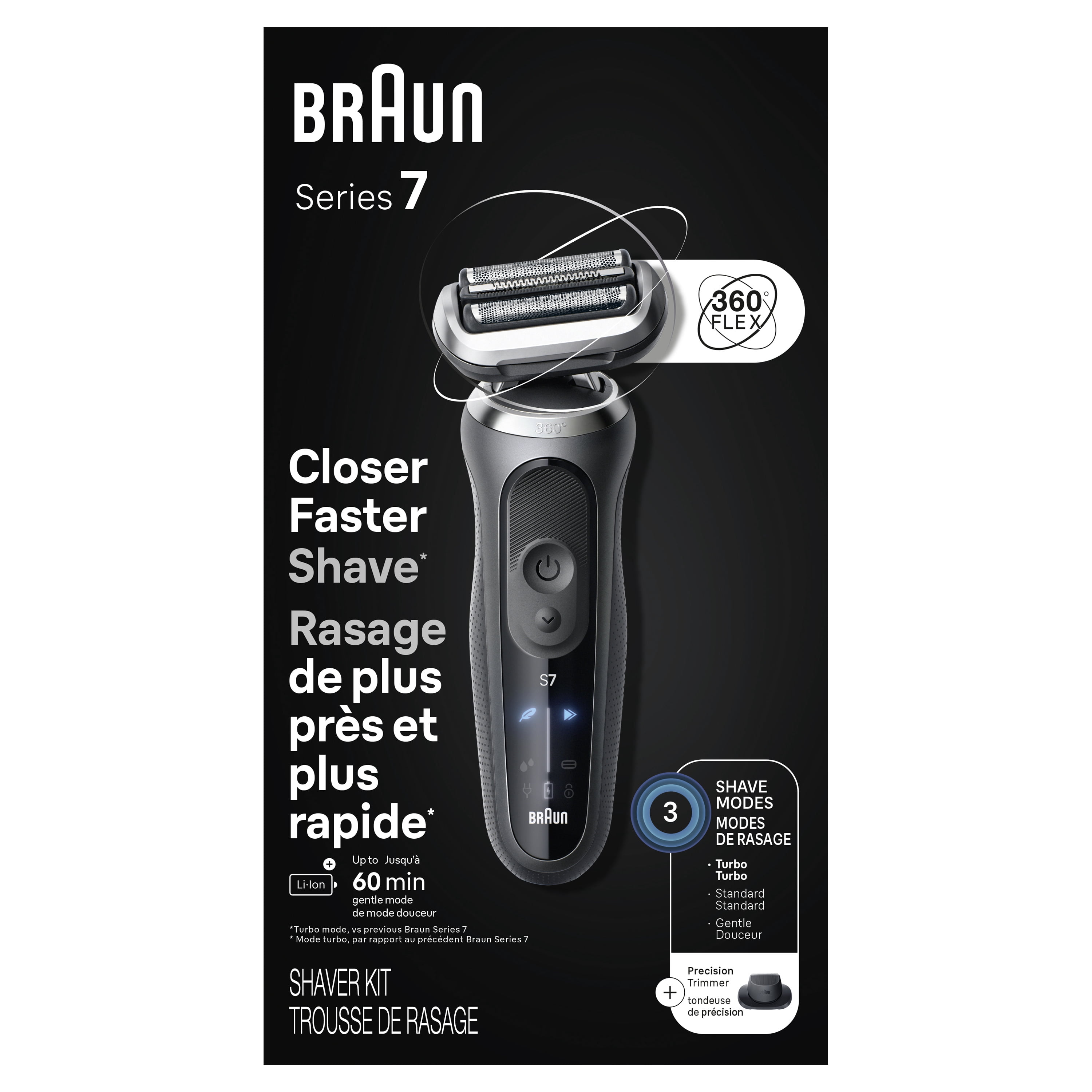 Braun Electric Shaver for Men, Series 7 7120s, Wet & Dry Shave, Turbo & Gentle Shaving Modes, Waterproof Foil Shaver, Engineered in Germany, with Precision Trimmer, Space Grey