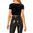 thumbnail image 4 of INSPIRE CHIC Women's Casual Short Sleeve Cute Scoop Neck Velvet Fitted Crop Top XS Black, 4 of 7