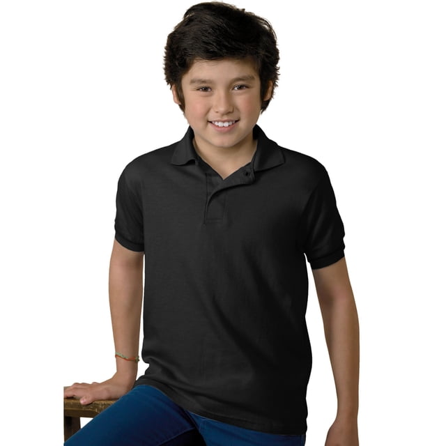 Hanes Cotton-Blend Kids` Jersey Polo, M, Black