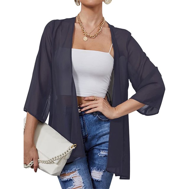 Faithtur Veste en Mousseline Transparente pour Femme, Haut de Couverture Décontracté, Cardigans de Plage