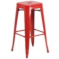 thumbnail image 3 of 4 Pk. Commercial Grade 30" High Backless Red Metal Indoor-Outdoor Barstool with Square Seat, 3 of 9