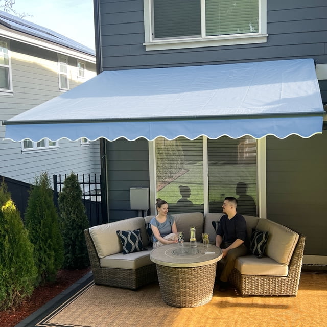 ALEKO Auvent de Patio Rétractable Manuel 13 x 10 Pi Bleu Ciel pour la Maison