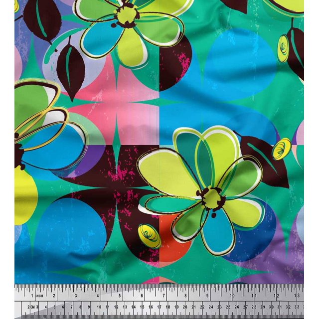Soimoi Rayon Fabric Colorful Flowers Clip Art Print Sewing Fabric Yard 56 Inch Wide