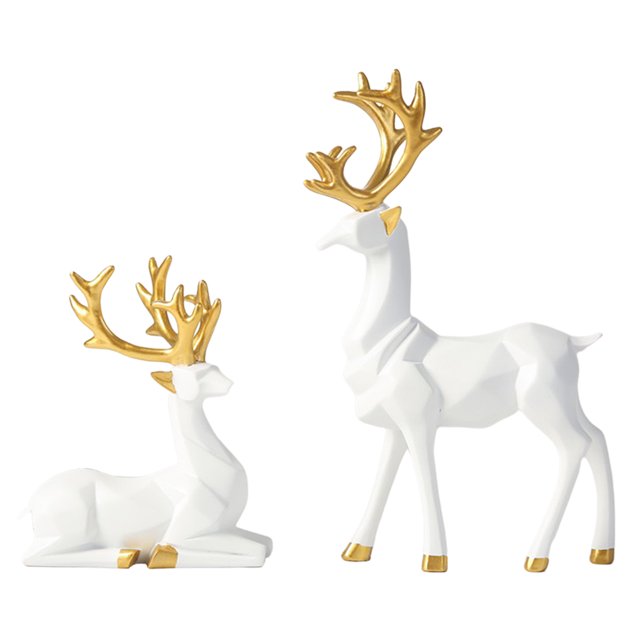 jifeng 2 Pcs Figurine de Cerf en Résine Décoration Statue Blanche