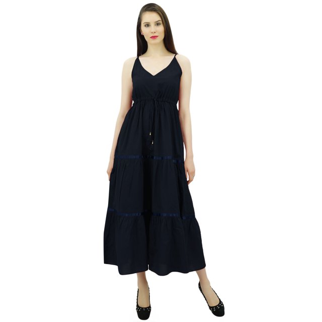 Bimba Women's Sundress Long Maxi Drawstring Waist Spaghetti Strap Dresses