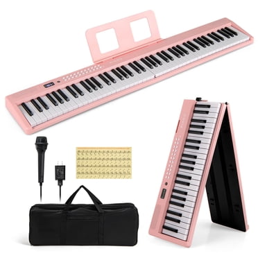 Costway Clavier de Piano Pliant à 88 Touches avec Haut-Parleurs MIDI Doubles Sans Fil 1000 Tonalités Rose
