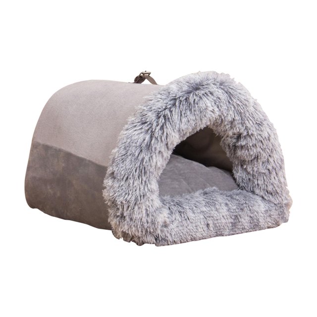 Lit pour Chat Grotte Semi-Fermée Nid pour Chat Portable avec Poignée Confortable Gris Grand