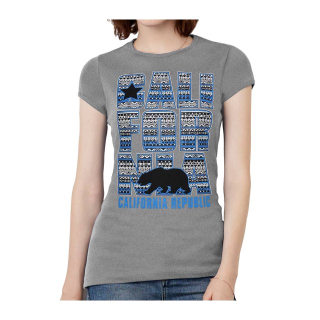 Womens California Republic Blue Tribal Pattern Black T-Shirt - Heather - Small