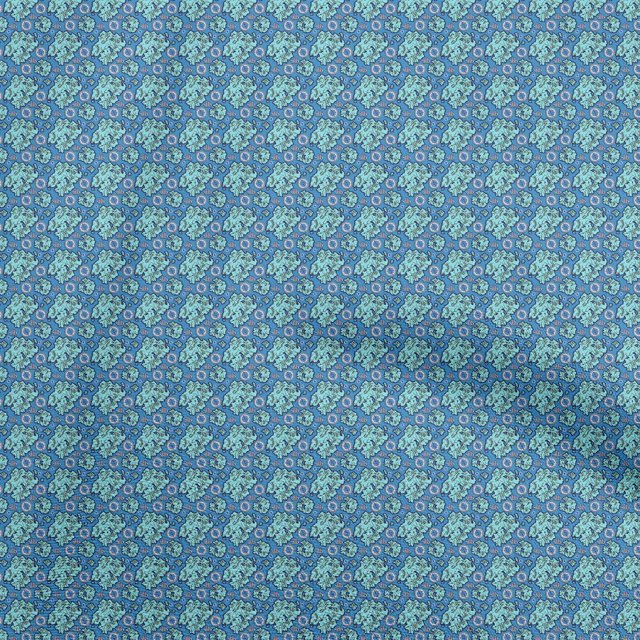 oneOone Tissu Polyester Spandex Bleu Moyen Matériau de Robe Rétro Tissu Imprimé au Mètre 56 Pouces de Large