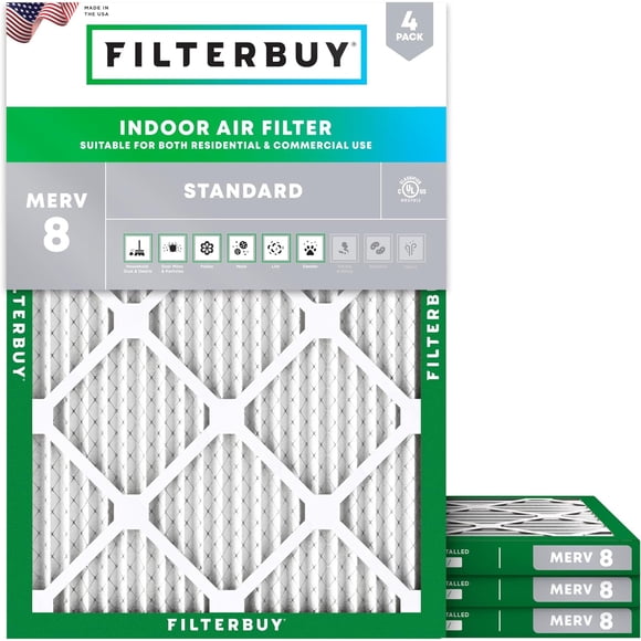 Filterbuy 18x21x1 Air Filter MERV 8 Dust Defense, HVAC AC Furnace Air Filters Replacement (4-Pack)