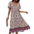 thumbnail image 1 of MesaSe Femmes Boho Floral Imprimé V Cou Wrap Robes Manches Courtes Plage Décontractée Maxi Robe Longue, 1 of 6