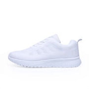 Casual Shoes Walking Mesh Flat Shoe Comfortable Lightweight Flat Shoe Summer Women Men Lace Up Athletic Sneakers Running Fitness White Size 40