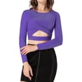 thumbnail image 5 of INSPIRE CHIC Women's Twist Long Sleeve Cut Out Front Glitter Cross Crop Tops, 5 of 5
