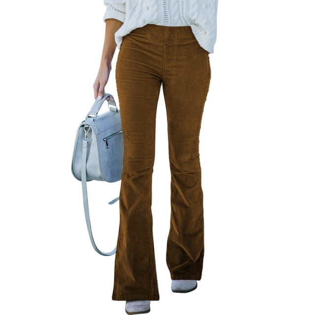MAWCLOS Ladies Loose Fit Elastic Waisted Palazzo Pant Loungewear With Pockets Flare Pants Dark Brown 3XL