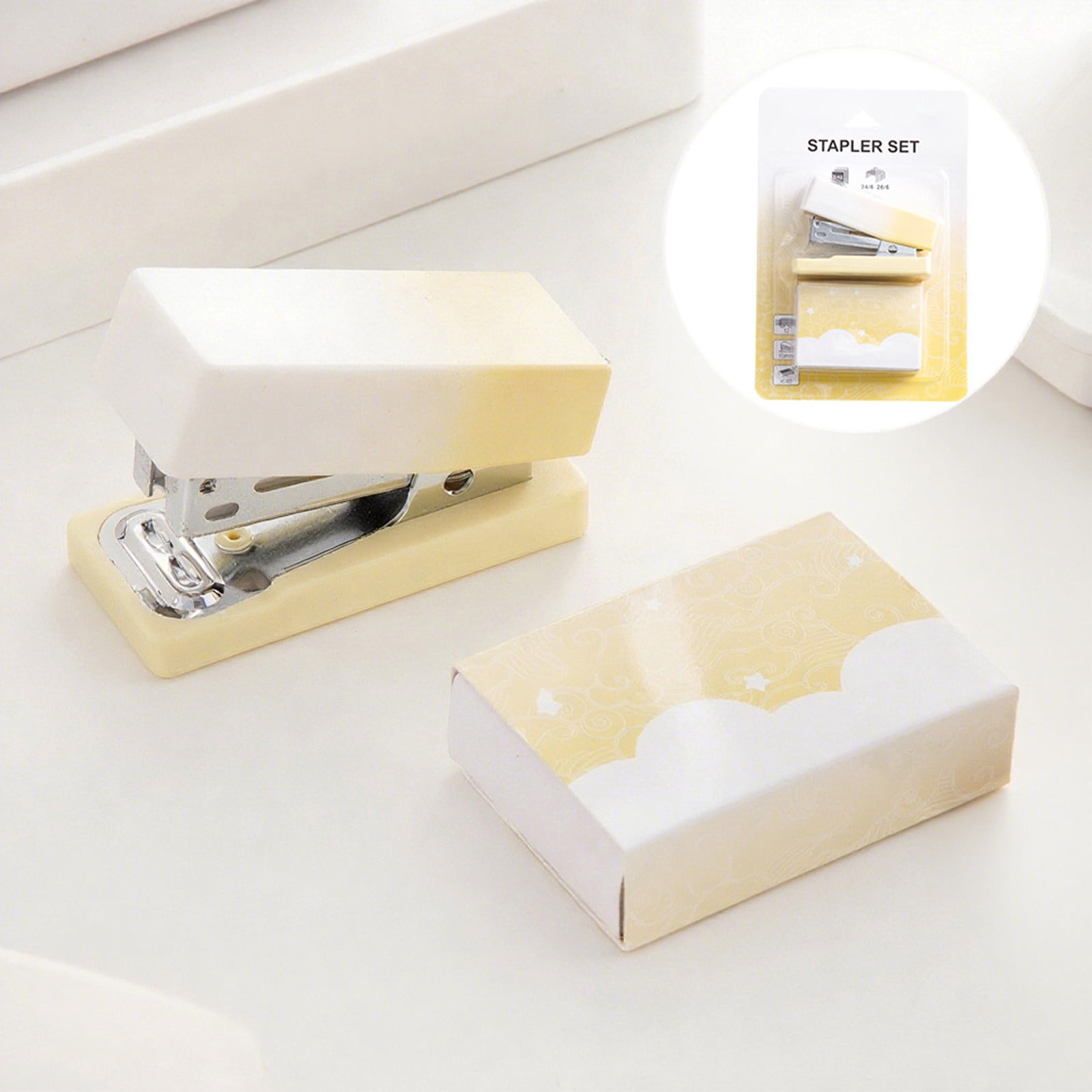 UsRHHA Mini Desktop Stapler with 400 Staples, Small Gradient Stapler Capacity 15 Sheets, Portable Office Stapler Tool