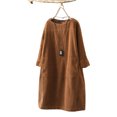 thumbnail image 1 of ZANZEA Robe Midi en Velours Côtelé Vintage Décontractée pour Femmes, Couleur Unie, Hauts Longs, 1 of 1