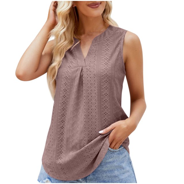 Timegard Womens Tank Tops Eyelet V Neck Ruched Tunic Tops Summer Beach Dressy Casual Solid Color Tee