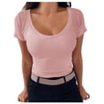 thumbnail image 1 of Timegard Hauts de Sortie pour Femmes Col Rond Confortables Coupe Ajustée Manches Courtes Couleur Unie Hauts Décontractés, 1 of 5
