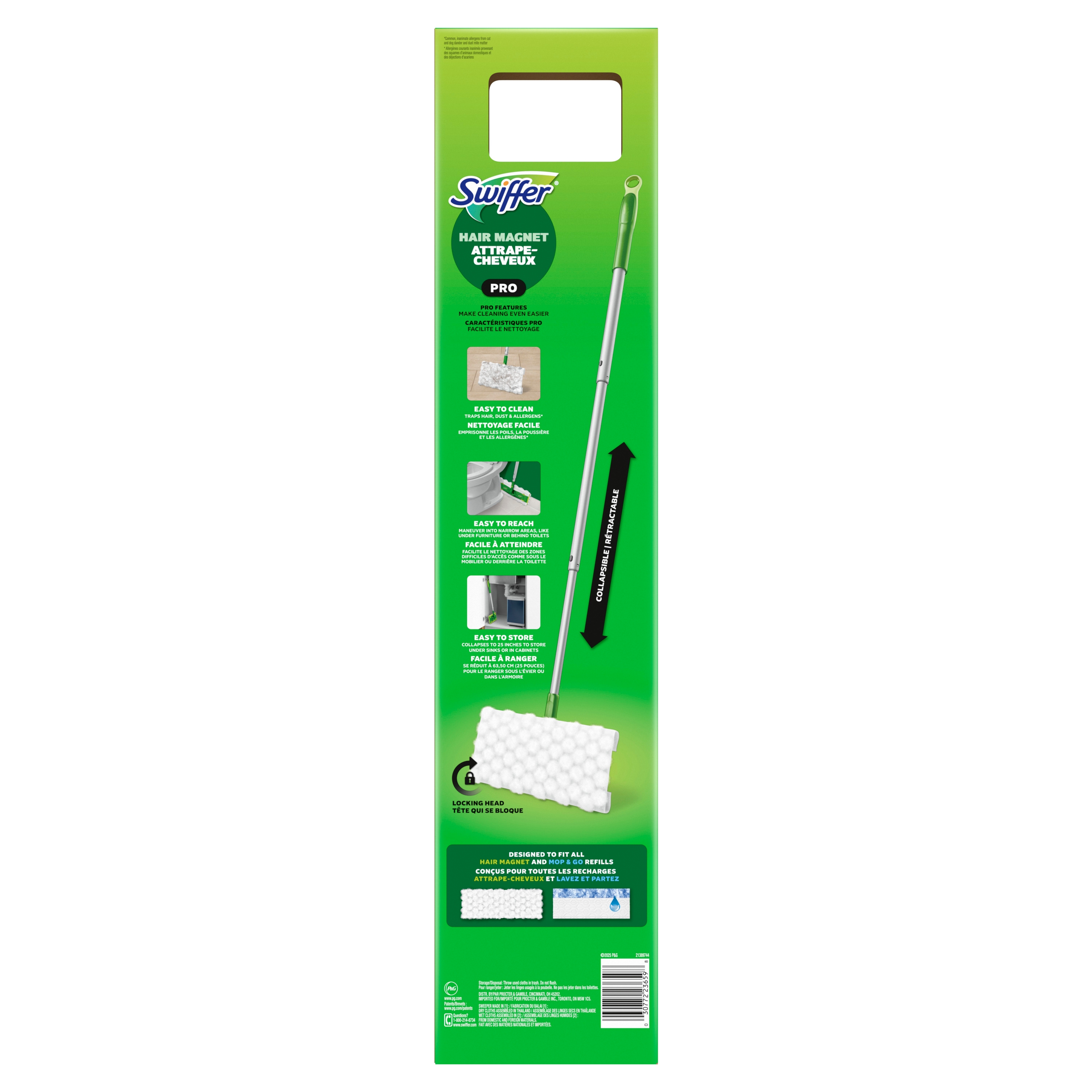 Swiffer Hair Magnet Pro Starter Kit with Collapsible Pole, 6 Hair Magnet Dry Cloths, 2 Bonus Mop & Go Wet Cloths