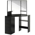 thumbnail image 1 of HOMCOM Coiffeuse d'Angle, Bureau de Maquillage avec Miroir 3 Pcs et 5 Tiroirs, 1 of 10