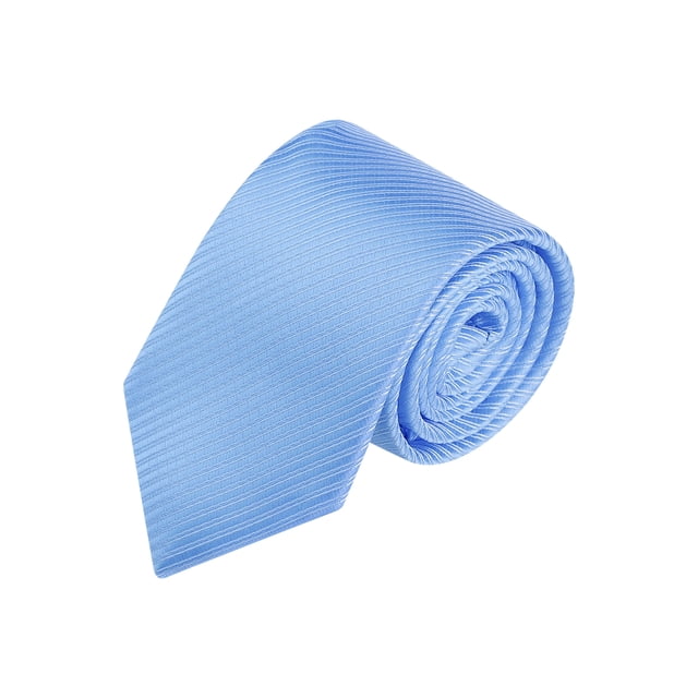 INSPIRE CHIC Men's Solid Color Narrow Stripes Necktie in Deep Sky Blue, made of 100% polyester with a silky smooth texture. The tie measures approximately 145cm (57.09 inches) in length and 8cm (3.15 inches) in width. It features a subtle narrow stripe pattern, making it suitable for formal and informal occasions such as weddings, business meetings, and parties.