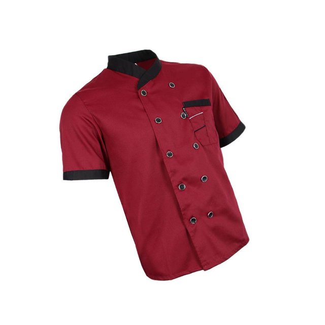 Chef Jacket Uniform Short Sleeve Hotel Kitchen Apparel Cook Coat Restaurant Coat M Red