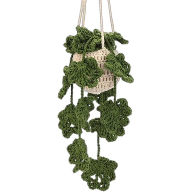 Binwennn DIY Wool Knitted Lace Hanging Crochet Kit with English instructions, featuring a beige knitted base and green crocheted leaves. Perfect for DIY craft projects, arts and crafts for kids ages 4-12, and adults. Ideal for creating hanging decor.