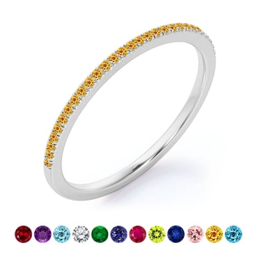 JeenMata Accentuée de Pavé - Taille Ronde de 0,25 Carat - Pierre de Naissance de Novembre - Alliance Classique - Placage Or Blanc 18K pour Femmes