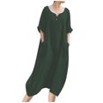 thumbnail image 2 of Gspmoly Robes d'Été pour Femmes, Robe Décontractée Ample à Manches Longues à Col en V en Coton et Lin de Couleur Unie pour Femmes, Robes de Vacances pour Femmes en Liquidation, 2 of 8