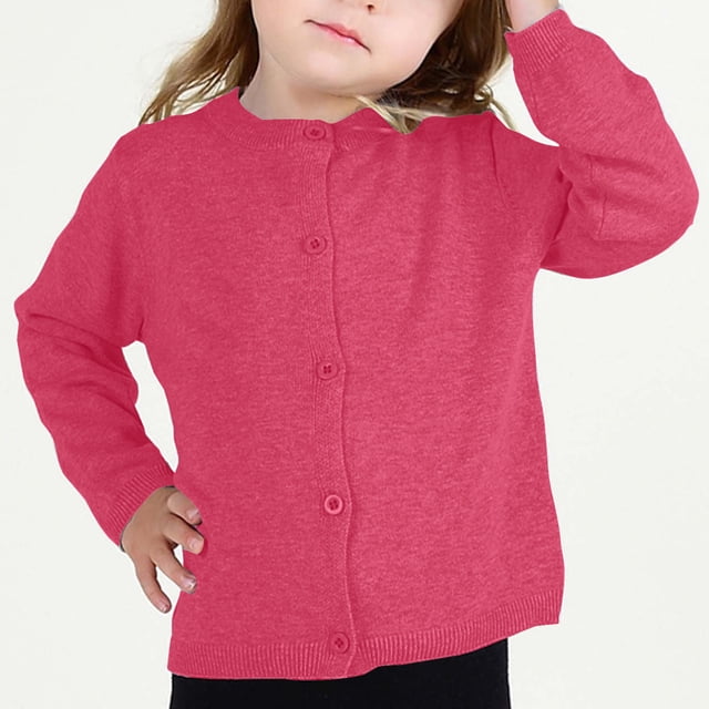 Cardigan, Cardigan à Col Rond pour Filles, Uni, Manches Longues, Chandail à Boutons, Chandails d'Uniforme pour Petites Filles