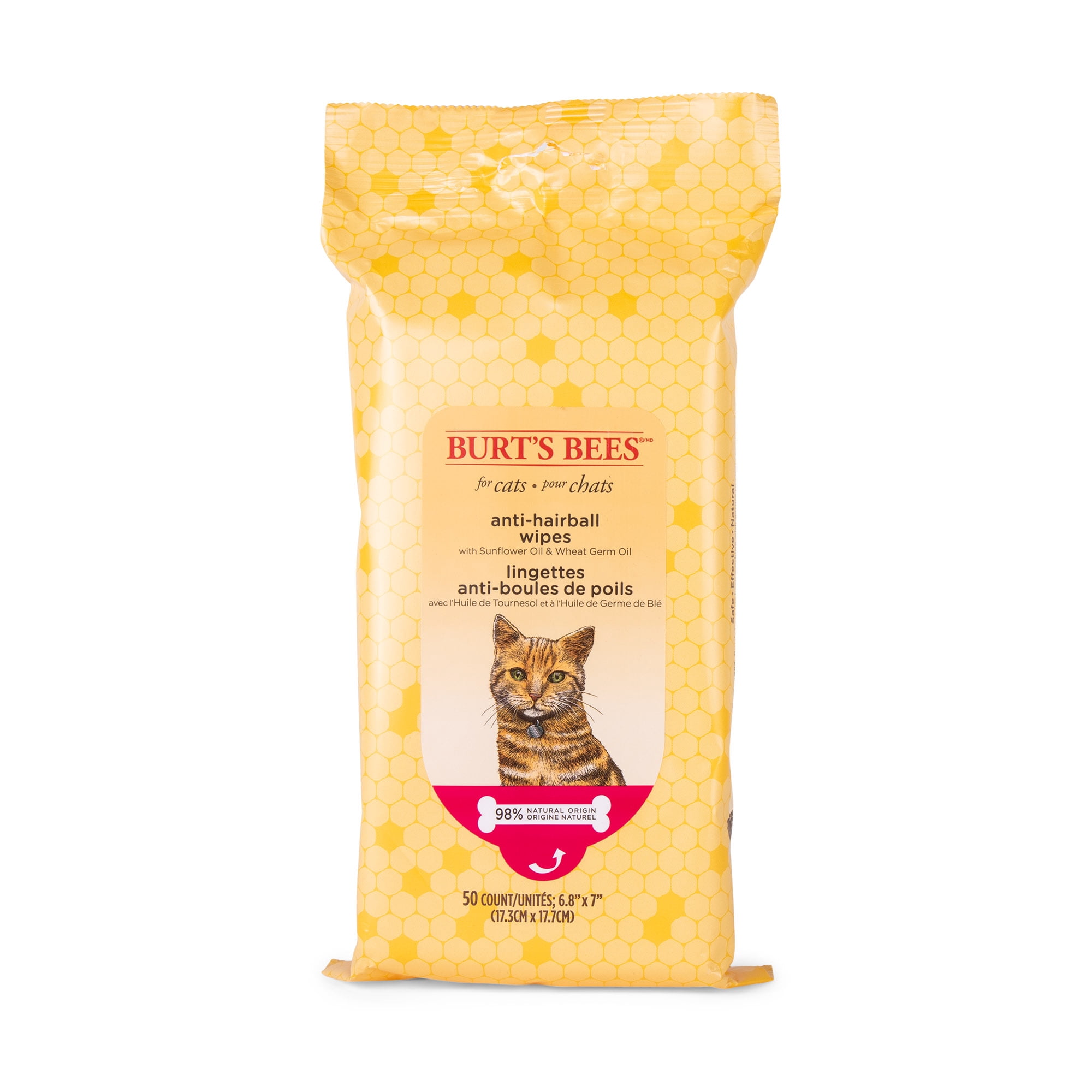 Burt's Bees pour Chats Lingettes Anti-Boules de Poils 50 Lingettes