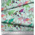thumbnail image 2 of Soimoi Green Rayon Fabric Stamp & World Map Print Fabric by the Yard 56 Inch Wide, 2 of 5