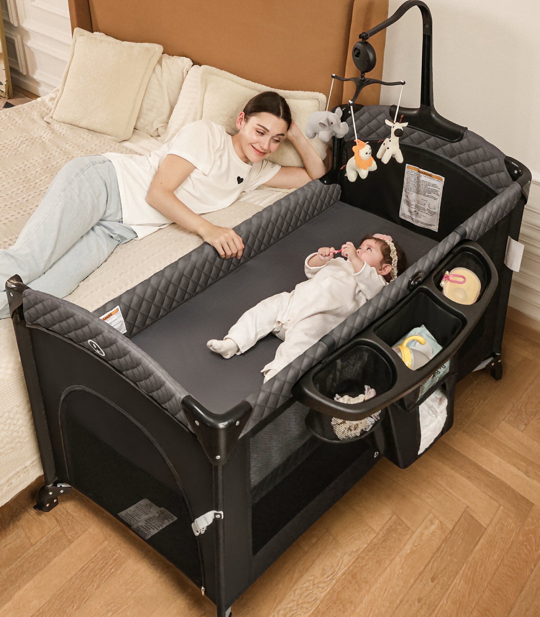 Babyeap 5 in 1 Baby Bassinet,Baby Sleeping Bed,Baby Changing Table,Baby Playpen,Standalone Baby Crib,Baby Bedside Bassinet for Newborn Baby,Black