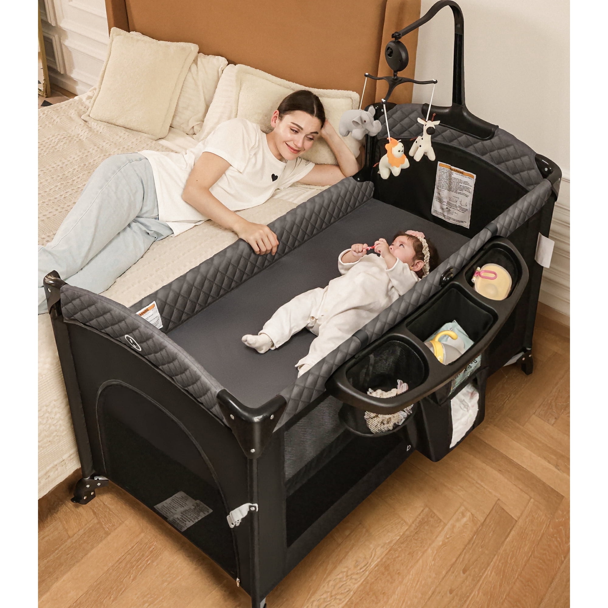 babyeap 5 in 1 baby bassinet,baby sleeping bed,baby changing table,baby playpen,standalone baby crib,baby bedside bassinet for newborn baby,black l