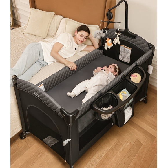 Babyeap 5 in 1 Baby Bassinet,Baby Sleeping Bed,Baby Changing Table,Baby Playpen,Standalone Baby Crib,Baby Bedside Bassinet for Newborn Baby,Black