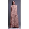 thumbnail image 3 of Bimba Robe Longue Maxi Imprimée Feuilles Florales & Roses Pêche2 pour Femmes Nuisette en Rayonne Bretelles Spaghetti Vêtements de Nuit pour Dames Petite, 3 of 5