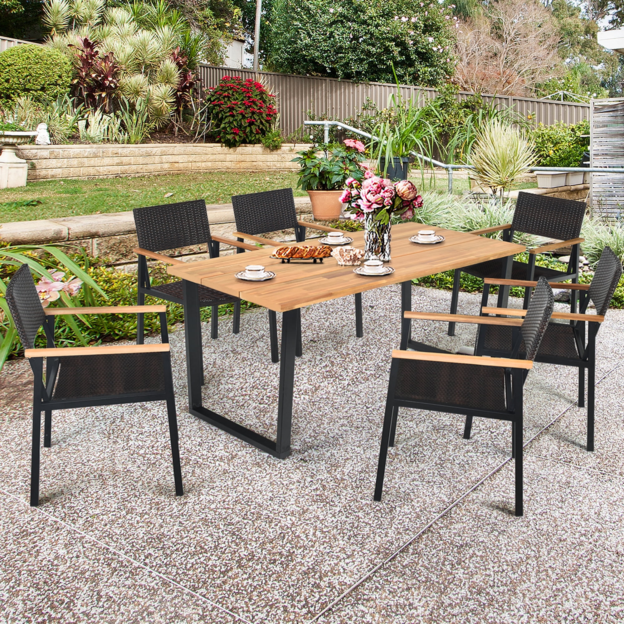 Gymax Patented 7PCS Patio Garden Dining Set Outdoor Dining