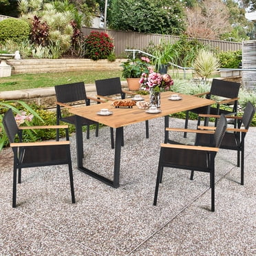 Gymax Ensemble de Salle à Manger de Patio et de Jardin Breveté 7 Pcs Ensemble de Meubles de Salle à Manger d'Extérieur avec Trou pour Parasol