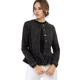 thumbnail image 1 of INSPIRE CHIC Veste en Denim à Basque pour Femme, Col Rond, Sans Col, Boutonnée, 1 of 6